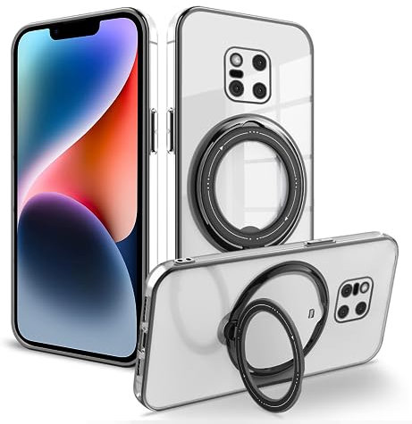 Wousunly für Huawei Mate 20 Pro Hülle Transparent Silikon Cover|Handyhülle für Huawei Mate 20 Pro Stoßfest mit Magnetische Ring Case Anti Dünn (Schwarz)