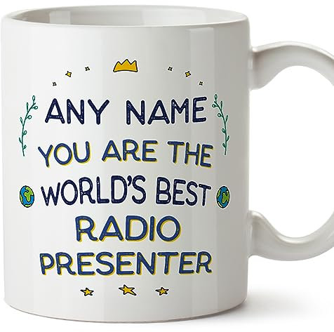 MUGFFINS Personalised Mug for Radio Presenter - in English - World's Best - Funny Custom Gift for Colleagues - Ceramic 11oz Mug