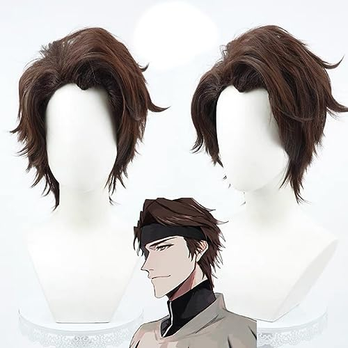 Aizen Sosuke Cosplay Perücke Braun Weiß Synthetisch Kurzes Haar 30cm