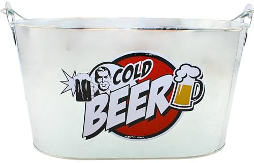 Dekohelden24 Metall Bier - Eimer/Blecheimer mit Henkel und Holzgriff und 2 integrierten Flaschenöffnern, Größe H/B ca. 26 x 13 cm