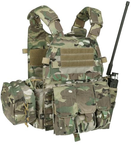 KRYDEX GEAR Chaleco Táctico, Porta Placas Táctico Sistema de Liberación Rápida Airsoft Chaleco Ajustable MOLLE Porta Placas Protector de Pecho
