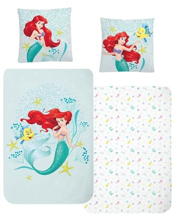 MTOnlinehandel Bettwäsche 135x200 Flanell, Biber Mädchen, Prinzessin Arielle Meerjungfrau, kuschelig weich für Winter, 1x Kissenbezug 80x80 + Bettbezug 135x200, 100% Baumwolle