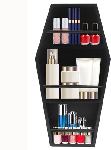 S-SNAIL-OO 40,6 cm Make-up-Sarg-Regal mit 2 Sarg-Pinselhaltern, Holz-Gothic-Dekor für Display, Make-up-Organizer, gruseliger Sarg, Gothic-Dekor für Lippenstift, Nagellack oder Make-up-Pinsel