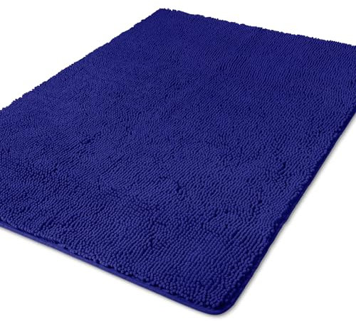 Yeaban Badezimmerläufer, 101,6 x 152,4 cm, dicke Chenille, lange Badematte, saugfähig und waschbar, extra großer Badteppich, rutschfest, weicher Läufer für Badezimmer, Dusche, Waschbecken, Königsblau