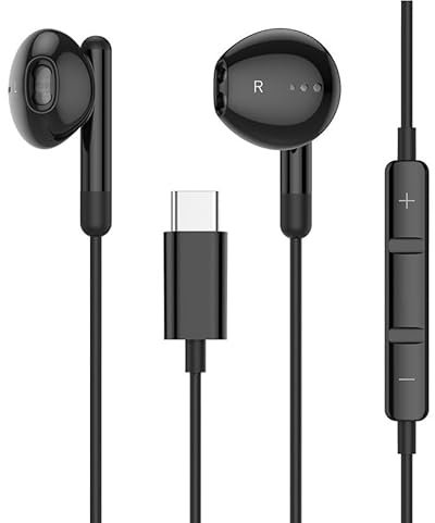 NoveltyThunder USB C Headphones Earphones Headset Earbuds with Microphone with In-Line Remote Control For Samsung Galaxy Z Flip 5 / Z Fold 5 / Z Fold 4 / Z Flip 4 5G (Black)