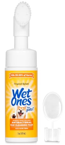 Wet Ones for Pets Antibacterial Dog Paw Cleaner with Built-in Scrubber Brush, Tropical Splash Scent - Foaming Cleanser for Dog Paws - Paw Washer & Grooming Care, 5 Ounce