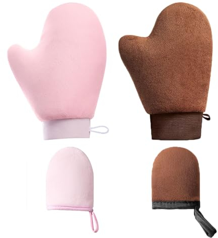 JCUGSBS 4 Stück Selbstbräunender Handschuh Applikator Set Mini Selbstbräuner Back Lotion für Rücken Selbstapplikator Funktioniert mit Selbstbräunenden Handschuhen Beim Auftragen von Bräunungslotion