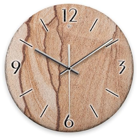 Kreative Feder Wanduhr „Marmor-Optik beige“ aus Stein (Keramik) in Schiefer-Optik; Durchmesser 30cm; mit leisem Uhrwerk (Marmor-Optik beige, leises Funkuhrwerk)