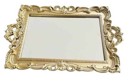 Baoblaze Dekoratives Spiegeltablett, Retro-Schminkspiegel, Kosmetikspiegel, Make-up-Aufbewahrungsorganizer, Serviertablett, antiker Spiegel für Friseursalons