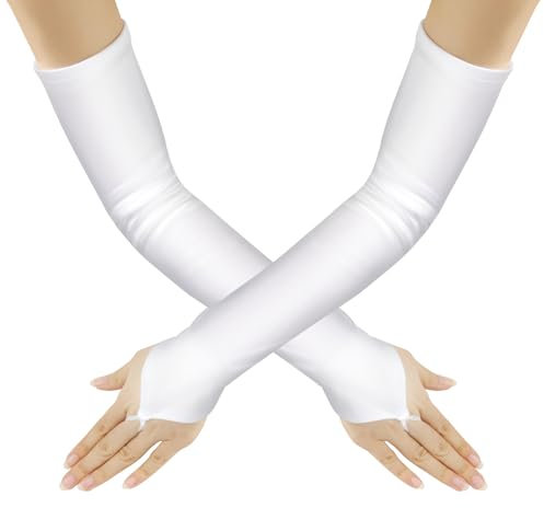 DAJISI Long Satin Gloves - Elbow Length, Stretchy, Fingerless for Women's Dance, Parties, Wedding & Tea Party Cosplay