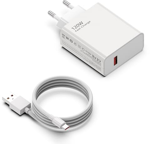 Hafiuege 120W USB Ladegerät Ladekabel für Xiaomi 17 15 14 13 Ultra 14T 13T 12T 11T Pro Redmi Note 14 13 12 K70 K60 K50, Schnellladegerät USB Power Handy Ladegeräte mit 6A Typ C Kabel 1M