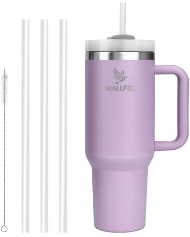 WALLFID 40oz Thermobecher aus Edelstahl, Vakuum-Isoliert mit Deckel, 3 Strohhalmen und 1 Strohhalm Bürste, Für Heiß- und Kaltgetränke, Ideal für Kaffee, Tee, Smoothies und Mehr(Violett)