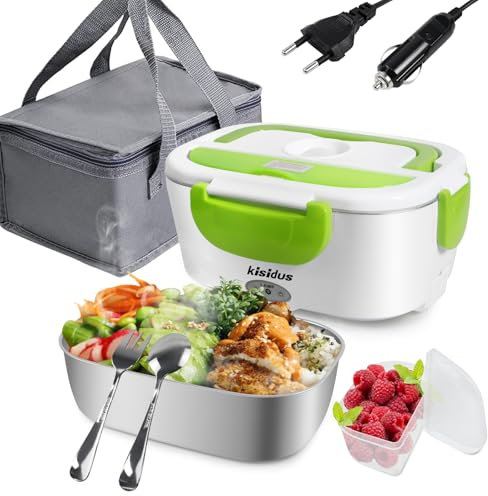 kisidus Gamelle Chauffante Electrique Lunch Box Électrique Chauffante 60W Boîte Repas 220V 12/24V 1,5L Pour Maison Voiture Camion - Vert