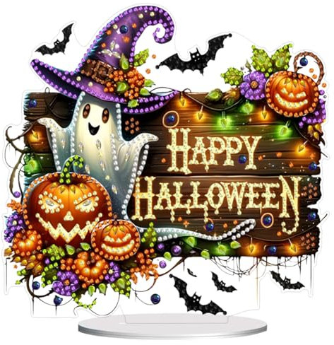 5D DIY Diamond Painting Halloween Deko, Diamant Malerei Tischdeko Ornament, Diamant Painting Halloween Kürbis Eule Deko (05)