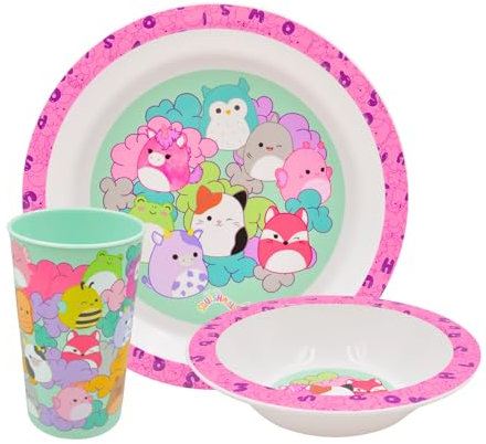 HOX Squishmallows Kids 3 Piece Tableware Dinner Set with one Dinner Plate, Soup Bowl & Tumbler | BPA-Free & Reusable Plastic Dinner Set and Dishwasher Safe Gift for Fan & Collector