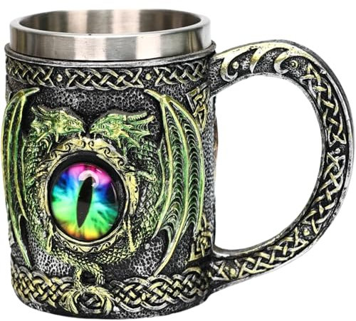 ZONSUSE Taza de Dragón,Jarra Ojo de Dragón,Jarra de Cerveza de Dragón,Taza Cafe Medieval,Taza Gótica de Acero Inoxidable,Regalo Personalizado para Cumpleaños Navidad Pascua 450ml (Ojo Dragón)