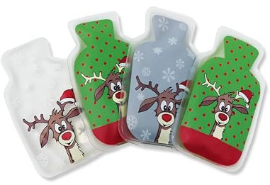 Taschenwärmer 4er Set | wiederverwendbar | Taschenheizkissen zum Knicken | Wärmekissen für Kinder und Erwachsene | Für Winter, kalte Tage | Für unterwegs & Büro (Rentier - Wärmflaschen Design)