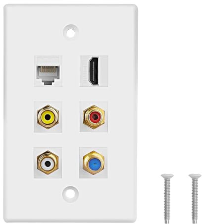 MEIRIYFA Placa de pared HDMI RCA de 6 puertos, HDMI Coax CAT6, Ethernet RCA, placa de pared Ethernet, 3 RCA + 1 cable coaxial Cat6+1 cable coaxial TV F tipo puerto+1 HDMI hembra a hembra Insertar