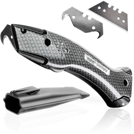 Delphin®-03 Teppichmesser, Design Edition, Feststehende Klinge, Profi Cuttermesser, Alu, Klingen und Kunststoffköcher, Rechts- u. Linkshänder