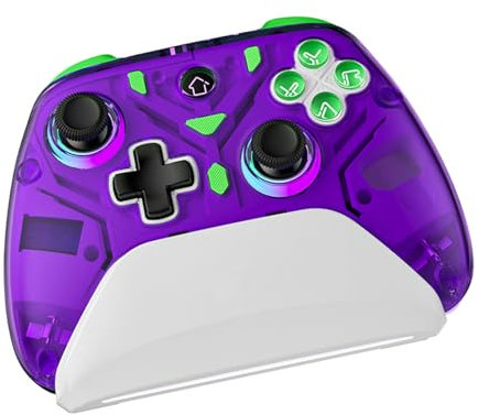 Controlador de Pc Gaming Controlador de Juegos Luz RGB 3 Niveles de Vibración Doble Efecto Hall Mando de Computadora con Base de Carga para Interruptor (Púrpura)