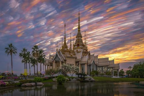 Jigsaw Puzzles For Adults 1000 Piece Beautiful Thai Temple Thailand at Sunset Photo Photograph Family Funny Challenging Holiday Puzzles for Adults Puzzle Gift for Women Men Seniors