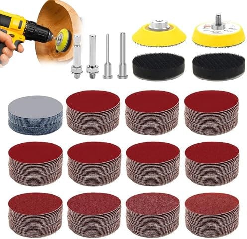 248 Stück Schleifscheiben Pad 50mm: Schleifpads Runde Sandpapier mit 1/4 Zoll-Schaft Schleifaufsatz für Akkuschrauber (Körnung 60-3000)