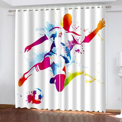 Rptidmv Vorhänge mit Ösen Fußball Modern Blickdichte Vorhang Thermovorhang - Kälteschutz Verdunklungsvorhänge für Wohnzimmer Schlafzimmer Gardinen Küche 2Er Set 140 x 215 cm (BxH)