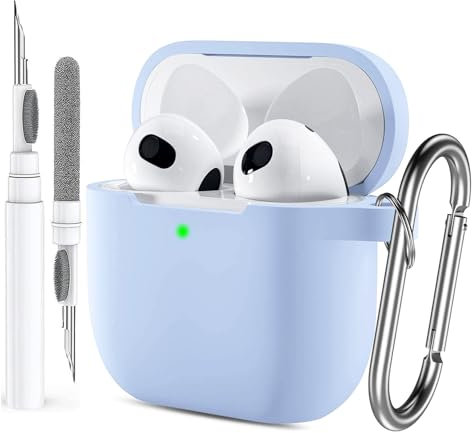 Case for Airpods 4 Gen Cases Cover for Men Women Girl, Compatible Airpods 4th Generation Cover, Soft Silicone Apple iPod 4th Gen Protective Skin with Keychain Cleaner Pen,Sky Blue