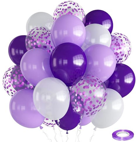 Lila Weiße Luftballons, Dunkellila Weiss Pastell Lila Latex Ballons mit Konfetti Luftballons, 30 Stück Lila Weiß Party Deko für Mädchen Frauen Hochzeit Babyparty Geburtstag Brautparty Dekoration