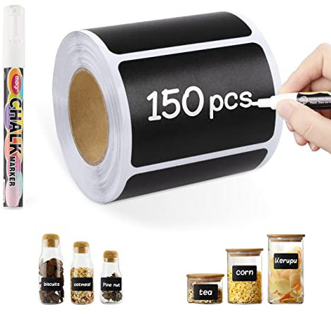 Hengsong Freezer Labels,150 Sticky Labels on a Roll,for Jars,Kitchen,for Storage Boxes,Pantry,Fridge Stickers,Black,6x4cm