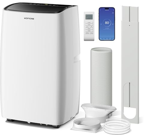 KOMORE 12000 BTU Air Conditioner, 5-in-1 Air Conditioning Unit with Auto, Cooling, 3 Fan Speeds, Dehumidifier, Sleep Mode 24H, Digital Display, App WIFI & Remote Control, Window Kit