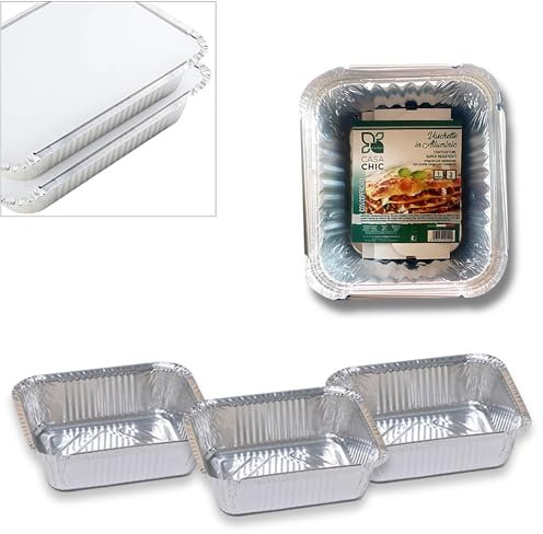CasaChic Recipiente de aluminio rectangular con tapa, 1 porción, 3 unidades – Bandejas desechables para alimentos y cocción (15 x 10 x 5 cm)