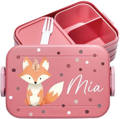 4youDesign | Personalisierte Kinder Brotdose Midi Rosa mit Namen - Lunchbox Fuchs Motiv für Kindergarten & Schule - Brotzeitdose Mädchen Junge