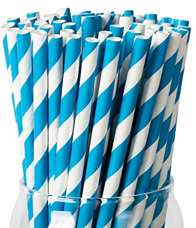 PakTalk Pailles en Carton 100 pz, Bleu Ciel | 197x6mm, Pailles Carton Jetables Pour Milkshakes CréMeux, Smoothies Et Boissons GlacéEs