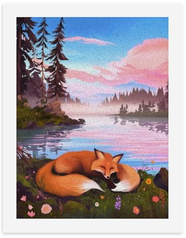 Kit de peinture par numéro/kit de peinture à l'huile sur toile pour enfants ou débutants/Un renard serein se reposant près d'un lac tranquille 40 x 30 cm