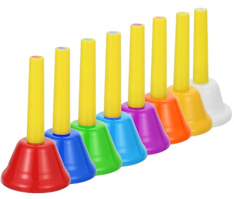 sourcing map 1 Set Hand Bells Set 8 Note Musical Diatonic Bells Colorful Musical Instrument for Musical Teaching Festival Church Chorus Family Birthday Wedding Party, Yellow/Mixed Colors