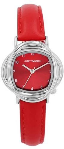 Just Watch Damenuhr Antoni mit Lederband, kurviges Gehäuse, rot