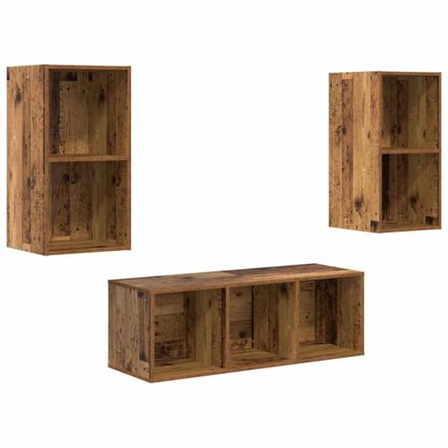 vidaXL TV Cabinet Set Wall-mounted 3 pcs Old wood Engineered Wood, Living Room Storage, Modular Shelves, Rectangular Arrangement, Space-Saving Unit, Home Organizer, Functional Furniture