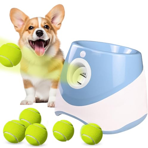 HAMON Automatischer Ballwerfer für Hunde, Ballwurfmaschine Hund mit 6 Pcs Tennisbälle, Interaktive Ballmaschine für Kleine und Mittlere Hunde, Wurfweite zwischen 10-30 FT