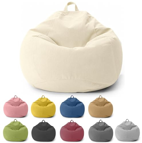 Chingcoo Sitzsack für Kinder und Erwachsene, nur Bezug (ohne Füllung), Sitzsackstuhl für Schlafzimmer, Büro, Wohnzimmer, Terrasse (Beige)