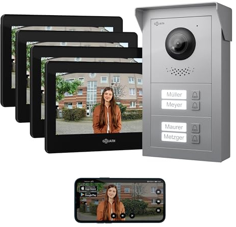 GOLIATH Basic Line Türklingel & Türsprechanlage mit Kamera für [MEHRFAMILIENHAUS] mit Smartphone App - Klingel mit Kamera & Monitor - Doorbell Camera - Video Sprech - & Gegensprechanlage mit Türöffner