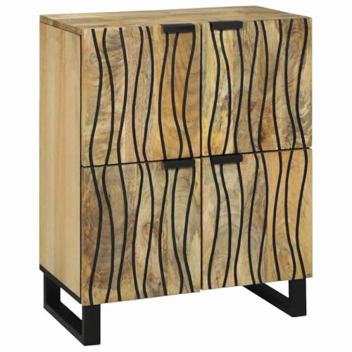 HETFTJN Sideboard Braun 60 x 33 x 75 cm Massives Mangoholz Wohnzimmer Kommode mit 4 Türen Rustikaler Flurmöbel Aufbewahrungsschrank für Living Room Küche Büro Flur