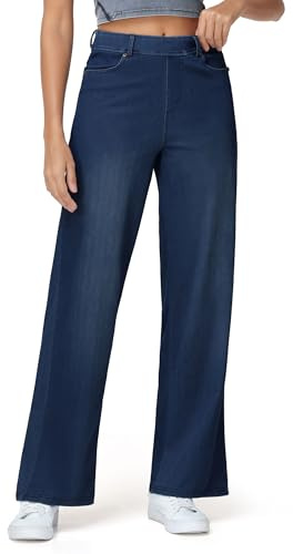 THE GYM PEOPLE Damen Baggy Jeans High Waist Stretch Straight Wide Leg Hose | Elastic Waistband, 74CM/79CM Innenbeinlänge, Gürtelschlaufen, 4 Taschen, für Mode Work Casual, mit Sneakers und Stiefeln