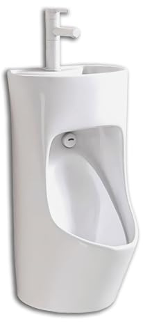 Wandmontiertes Sensor-Urinal, 2-in-1-Design, Keramik-Urinale for Männer, auslaufsicher, mit Waschbecken und Wasserhahn, for kleine Badezimmer Toiletten Sanitär-Urinal