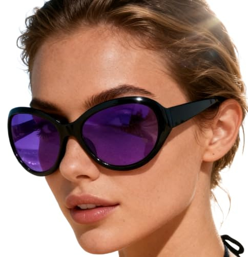Sionhiuo Gafas de sol de - Gafas ovaladas de gran tamaño, gafas de sol moradas con almohadillas nasales curvas, para hombres y mujeres, cumpleaños, desplazamientos, ropa de calle, fiestas