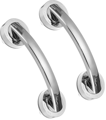QUARKZMAN 2pcs Barres D'Appui Pour Baignoires Et Douches, 7.6 Poignées De Porte Et Fenêtre En Verre Miroir Puissantes Ventouses De Douche Barres De Sécurité Antidérapantes Ton Argenté