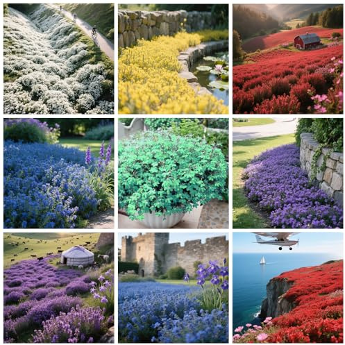 10000+ Timo Strisciante misti per piantare all'aperto, NON OGM, Bassa manutenzione, giardino, Per la copertura del prato, bianco, giallo, blu, rosso, viola, verde