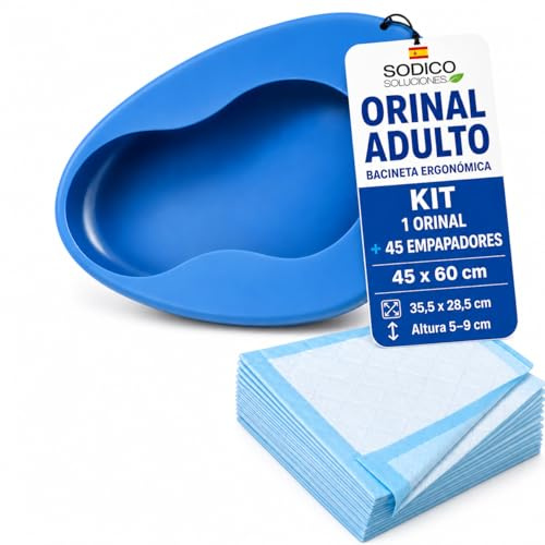Orinal Adulto Mujer para Cama + 45 Empapadores 45x60 cm – KIT Cuña Orinal Mujer - Cuidado Adulto, Personas Mayores, Movilidad Reducida y Postoperatorio
