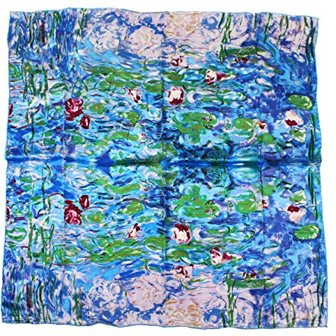 Nella-Mode bezauberndes SEIDENTUCH Seidenschal nach Claude Monet Seerosen Schal Tuch 100% Seide Kunstdruck Impressionismus Malerei 85x85 cm