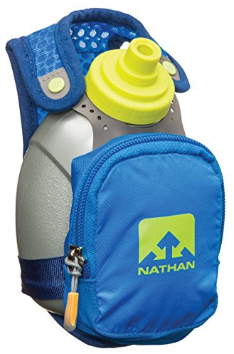 Nathan QuickShot Plus Handheld Hydration Flask — Water Bottle for Running with Holder Strap and Zippered Pouch (10oz / 300 ml)